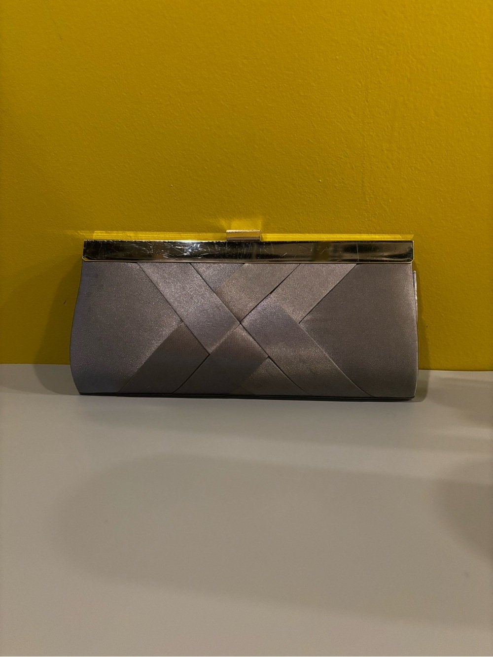 Elegant Gray Satin Evening Clutch0526